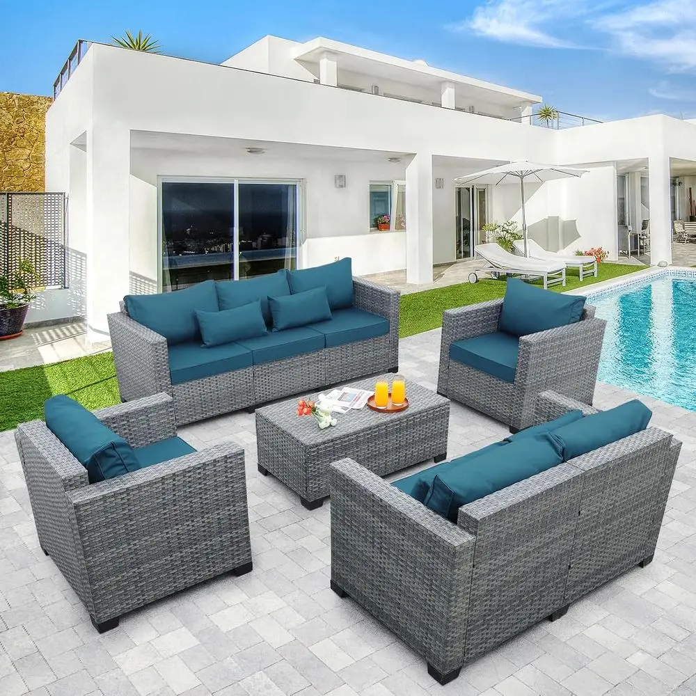 Outdoor Furniture With Storage For Cushions - 5-Piece Outdoor Wicker Patio Furniture Set