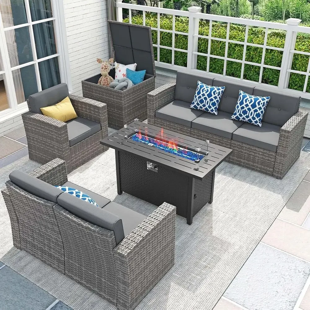 Outdoor Furniture And Fire Pit - 8-Piece Patio Furniture Set with 45