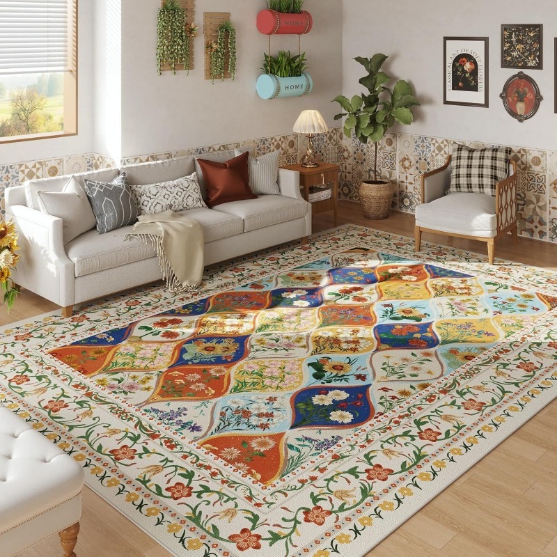 Outdoor Furniture For Cafe - Bohemian Floral Pattern Living Room Carpet