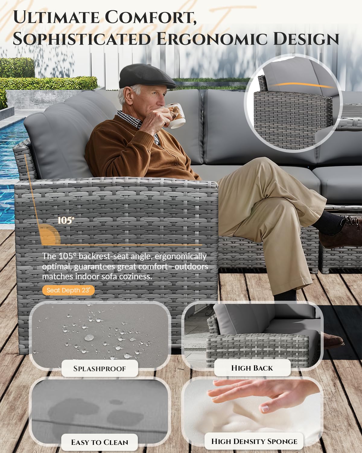 7-Piece Outdoor Wicker Section - огляд і ціна Outdoor Furniture Grey