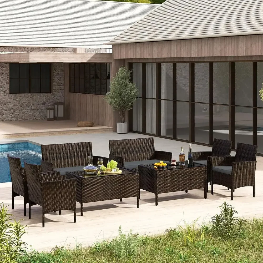 8-Piece Outdoor Rattan Patio F - огляд і ціна Outdoor Furniture Grey