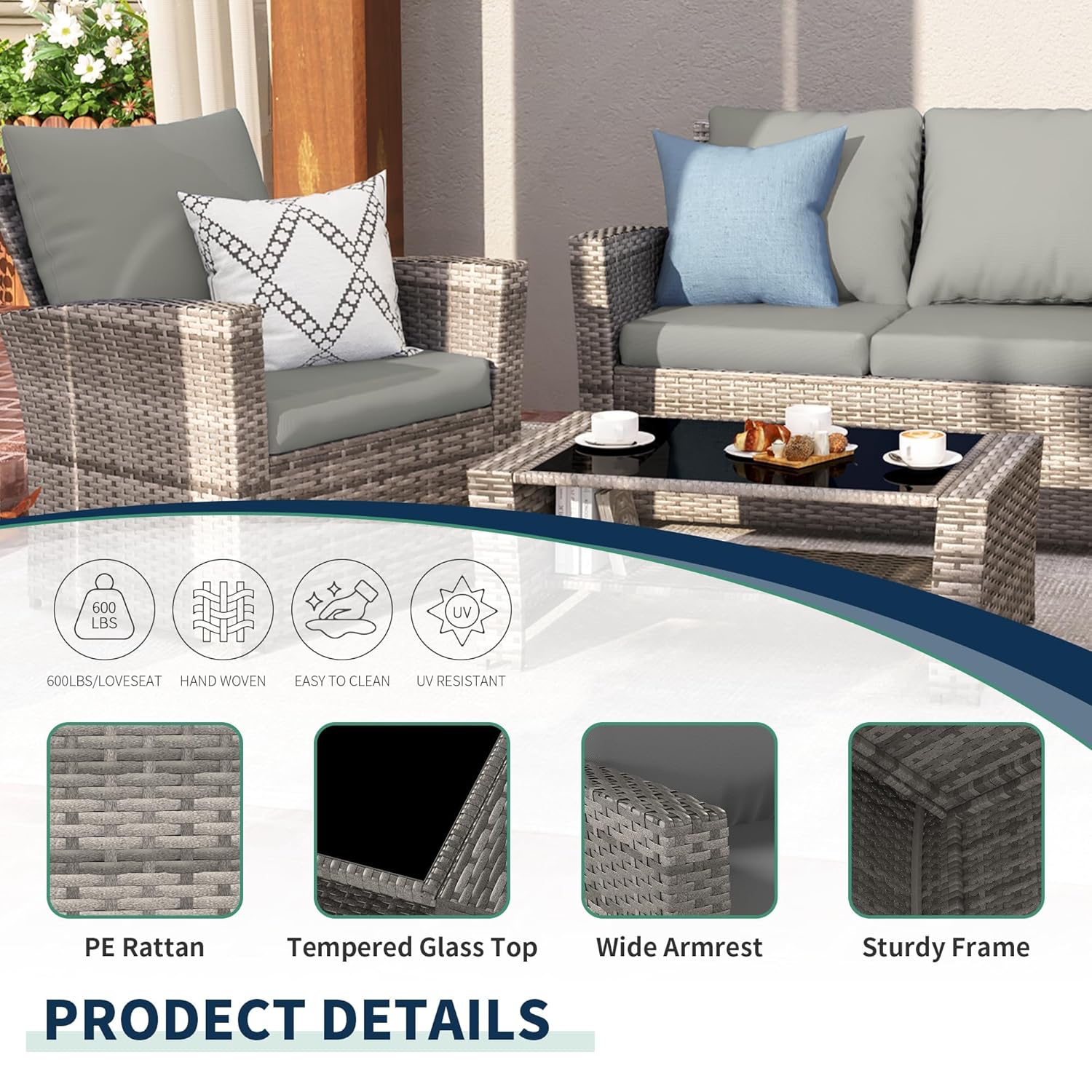 4-Piece Grey Waterproof PE Wic - огляд і ціна Outdoor Furniture Grey