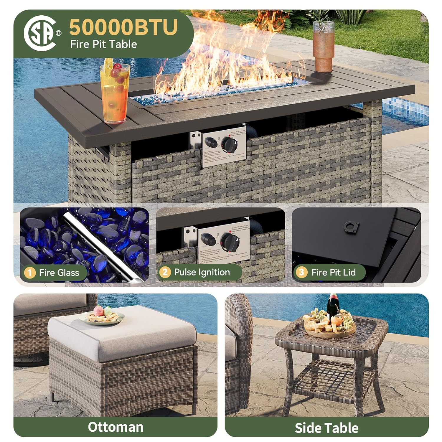 7-Piece Wicker Patio Set with  - огляд і ціна Outdoor Furniture And Fire Pit