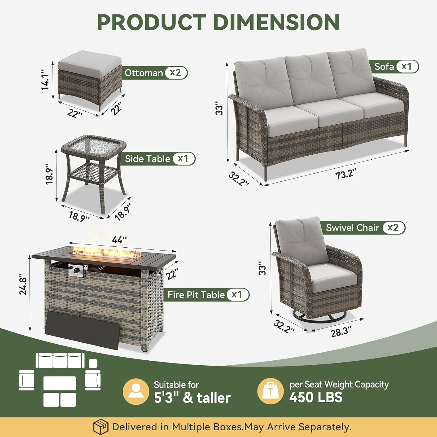 7-Piece Wicker Patio Set with  - огляд і ціна Outdoor Furniture And Fire Pit