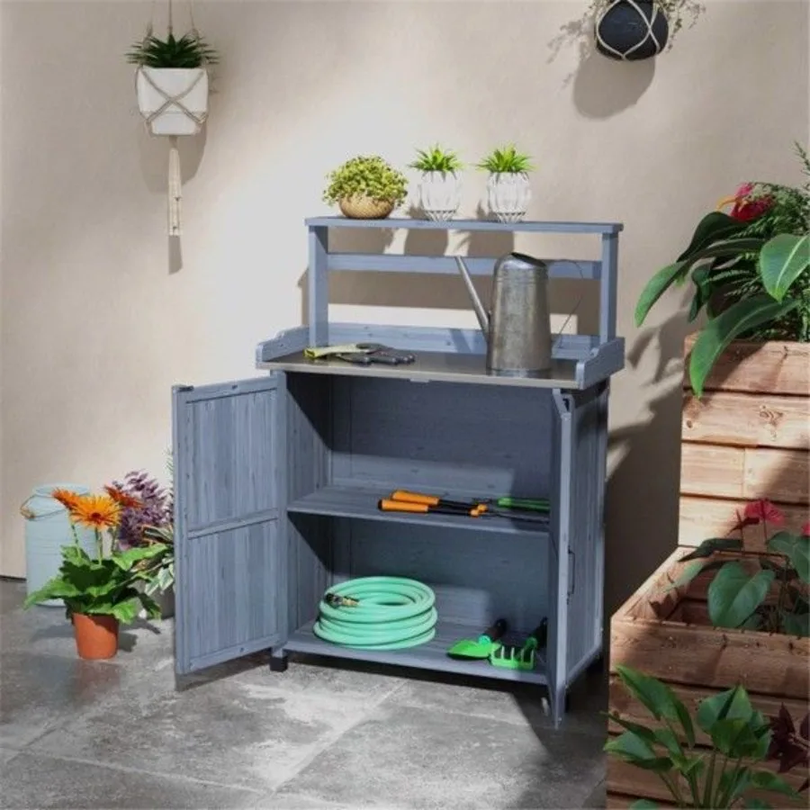 Rustic Wooden Potting Bench wi - огляд і ціна Garden Storage Box
