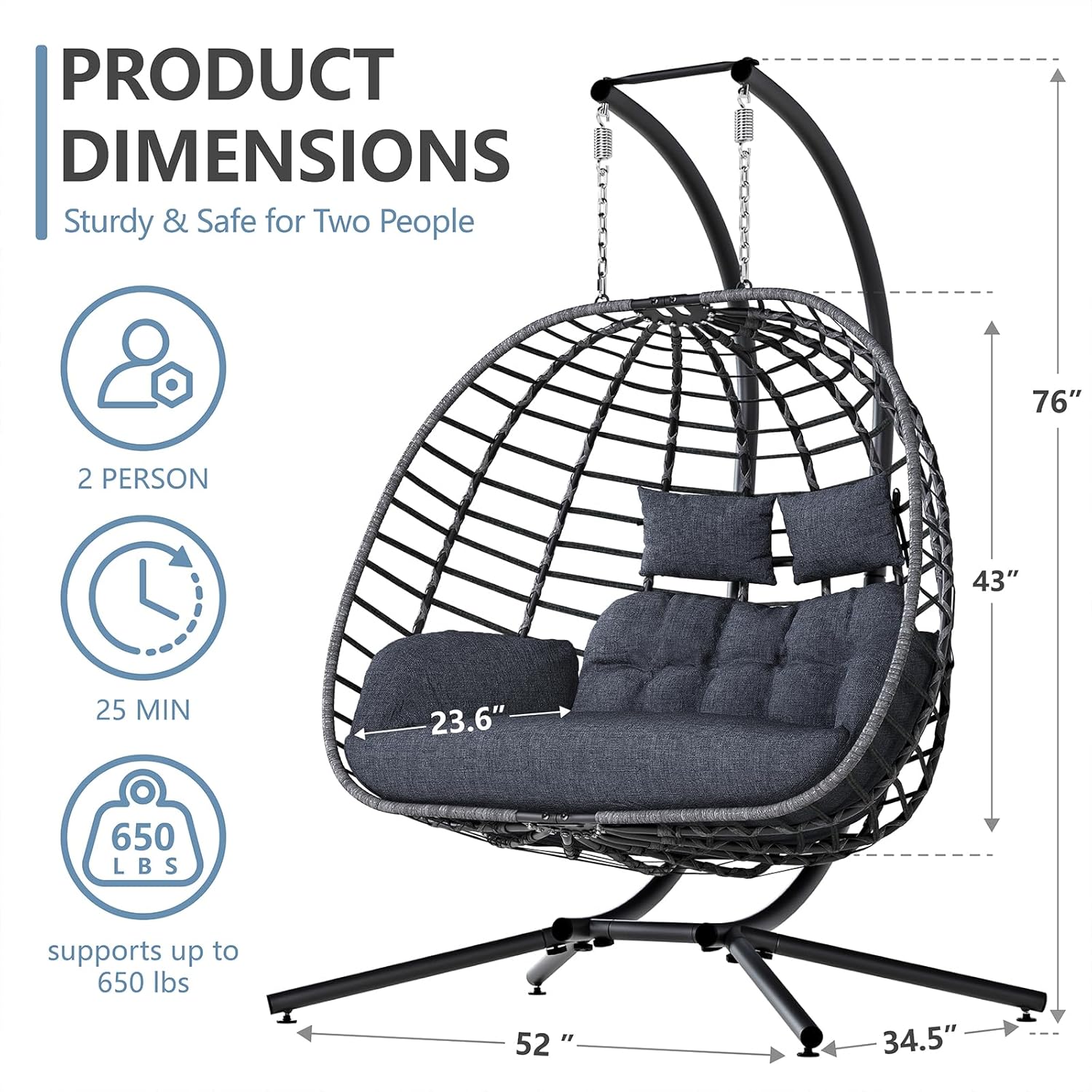 2 Person Egg Swing Chair with  - огляд і ціна Outdoor Furniture Grey