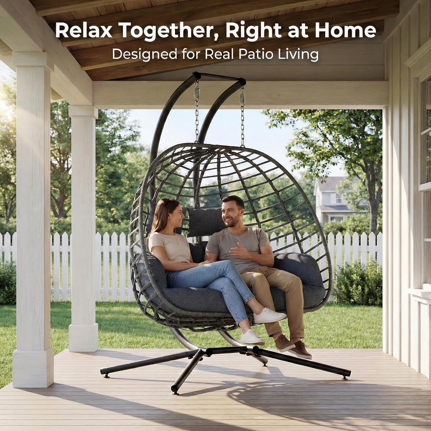 2 Person Egg Swing Chair with  - огляд і ціна Outdoor Furniture Grey