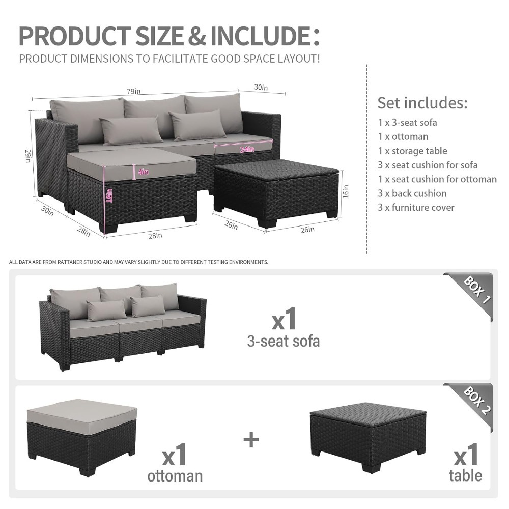 3-Piece Outdoor Wicker Section - огляд і ціна Outdoor Furniture With Storage For Cushions