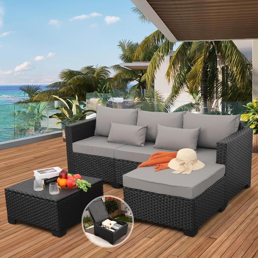3-Piece Outdoor Wicker Section - огляд і ціна Outdoor Furniture With Storage For Cushions