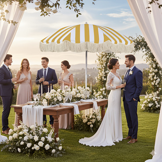 Striped Tassel Patio Umbrella, - огляд і ціна Outdoor Furniture Yellow